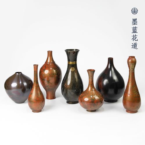 日本回流铜器 紫斑铜瓶花器 禅意花瓶摆件复古装饰日式插花花道
