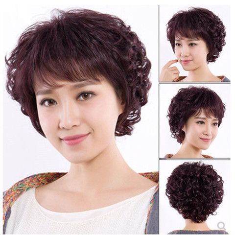 中老年假发短发蓬松逼真假发妈妈短发真发全头套式女士头发套发型
