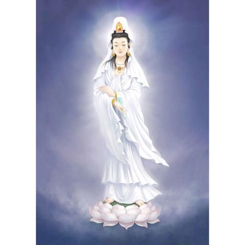 新款5d魔方钻石画佛像十字绣白衣莲花观音菩萨站像人物客厅观世音