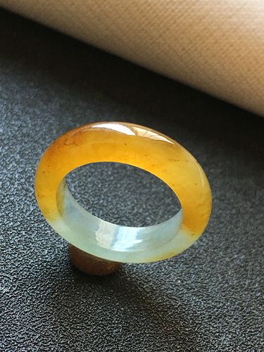 翡翠冰种黄翡指环戒指明黄色玉戒17mma货老种高档冰黄戒14号圈