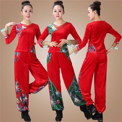 丝绒服装舞春秋冬衣服中老年跳舞新款套装金灯笼裤女英广场秧歌舞