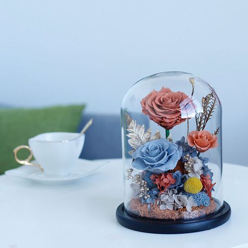云南永生花 守候永生花玻璃罩成品 永生花玫瑰摆件情人节礼物