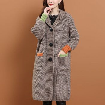 加肥加厚毛衣外套女外搭中长款带帽针织开衫粗毛线外套时尚减龄女装
