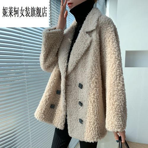 女装羊羔绒颗粒绒外套女全毛颗粒剪绒大衣女羔毛中长款皮毛一体外套