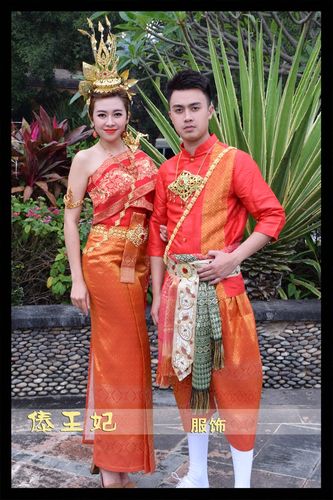 2017傣王妃服饰泰国傣族结婚礼服男女套装红色影楼拍照写真盛装