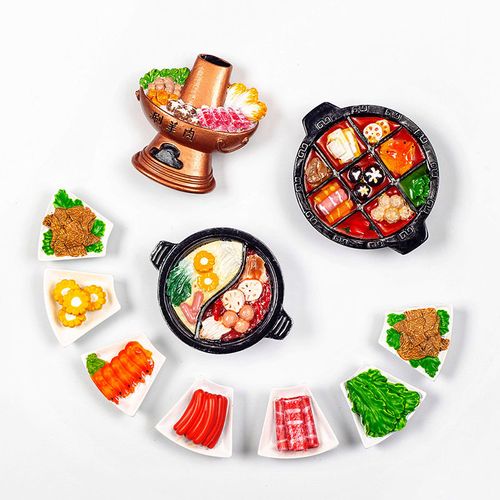 创意可爱卡通四川重庆老北京涮羊肉火锅食物树脂冰箱贴立体磁贴