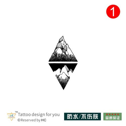 大山纹身贴 几何岩石简单小清新三角形黑白腿部胸口防水持久 森系