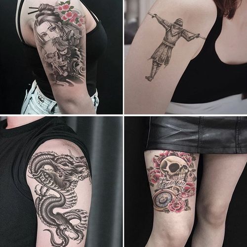 纹身贴防水女持久胳膊男潮个性暗黑系花臂刺青半臂大图案遮