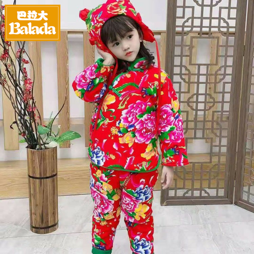 网红爆款婴儿童东北花棉袄套装1-3岁女宝宝加厚保暖棉衣过年衣服2