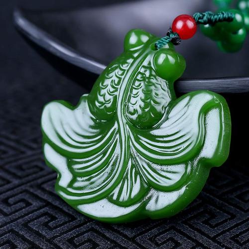 新疆和田玉金鱼吊坠 菠菜绿碧玉挂件玉鱼挂坠 男女玉石项链毛衣链【5