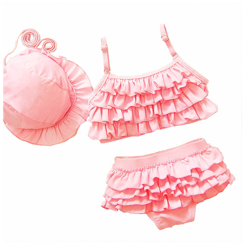 华洛芙  中小三件套公主套装分体婴幼粉色小孩子宝宝女比基尼纯色儿童