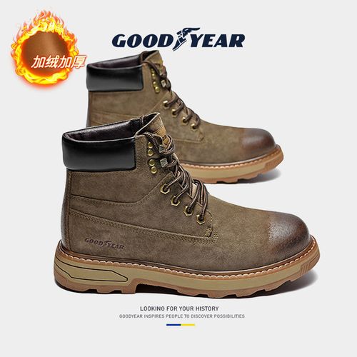 goodyear/固特异马丁靴男秋冬款真皮保暖高帮休闲鞋复古工装靴潮