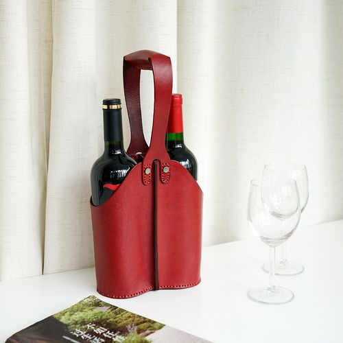 荣轻复古手工牛皮红酒袋定制纯色酒桶包两瓶装皮套水桶包节日送礼