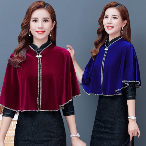 金丝绒斗篷披肩旗袍外搭女秋季配裙子的外套妈妈秋冬