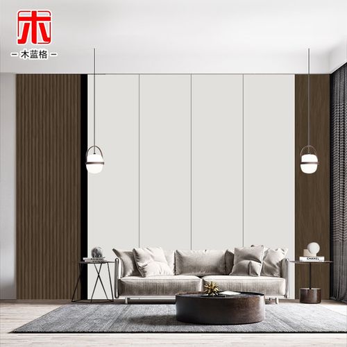 简约现代轻奢硬s包背景墙木饰面沙发电视客厅竹木纤维