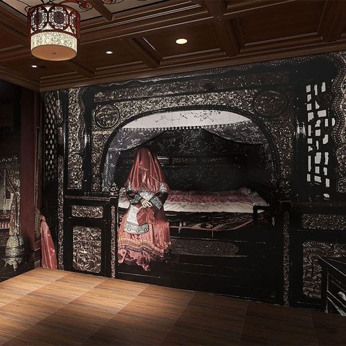 复古中式恐怖墙纸剧本杀狼人杀桌游馆墙布密室逃脱