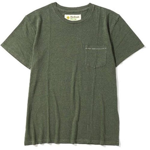 mollusk 男款 rover green 纯色棉麻圆领口袋短袖t恤