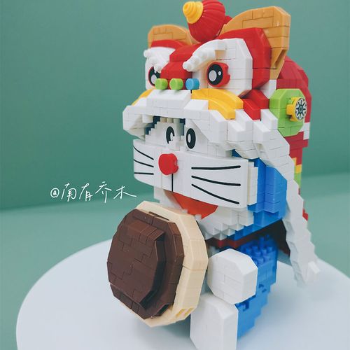 国潮醒狮哆啦a梦蓝胖子机器猫成人微钻高难度拼插积木ins闺蜜礼物