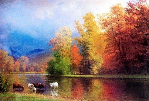 精准印花法国正品dmc十字绣风景世界名画油画 金秋水溪