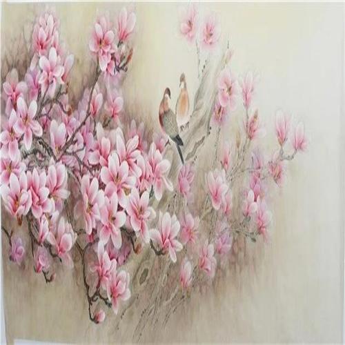 四尺精品工笔画纯手绘花鸟画国画春景玉兰花无款画没题款00457