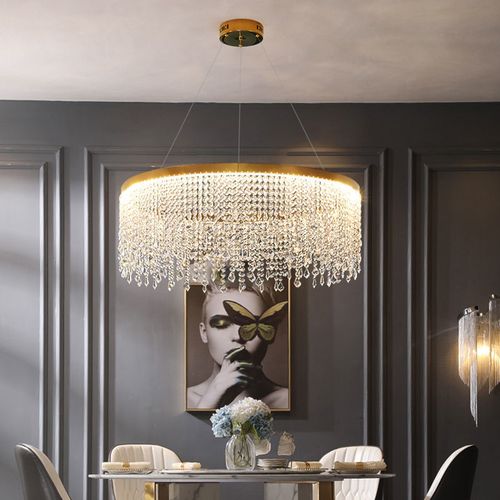 水晶吊灯2021新款轻奢客厅吊灯后现代餐厅吊灯圆环圆形吊灯网红吊