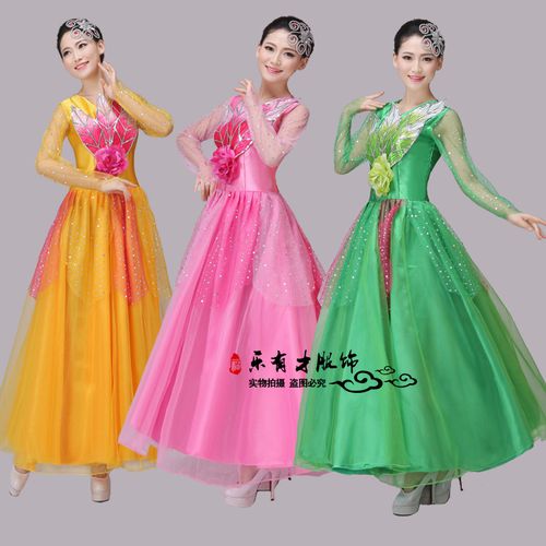 新款合唱演出服长裙开场舞演出服大摆裙舞蹈亮片女连衣裙合唱礼服