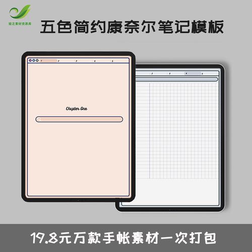 电子手账康奈尔ipad/notability/goodnotes五色简约学习笔记模板