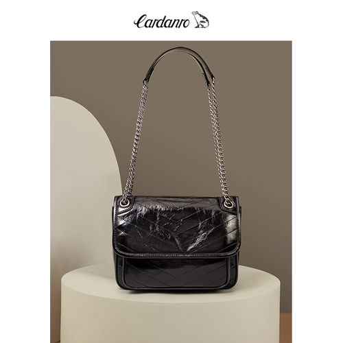 卡丹路腋下包包2021新款单肩链条斜挎包女秋冬软皮黑色真皮邮差包