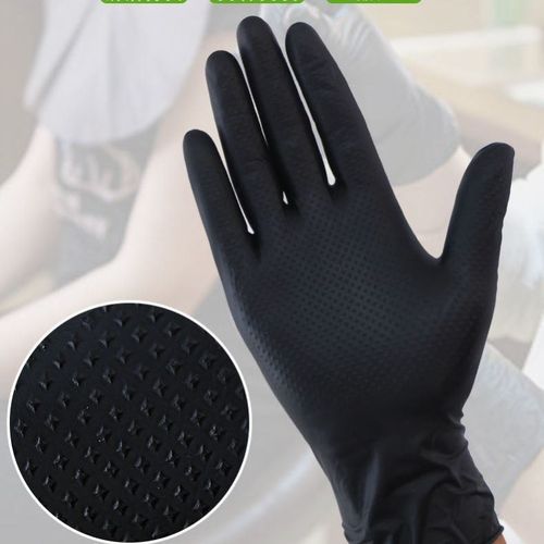 黑色钻石纹手套钻石凸纹丁晴手套丁睛合成无粉黑色一次性丁腈手套