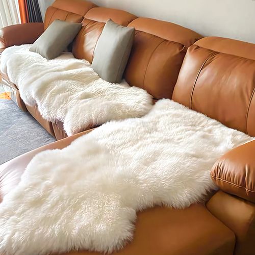 纯羊毛羊皮沙发垫冬季加厚毛绒皮草皮毛一体坐垫地毯白色飘窗垫