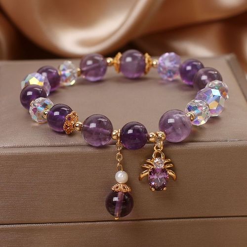 优雅天然紫水晶手链女ins小众设计转运珠蜘蛛吊坠手环女手串礼物