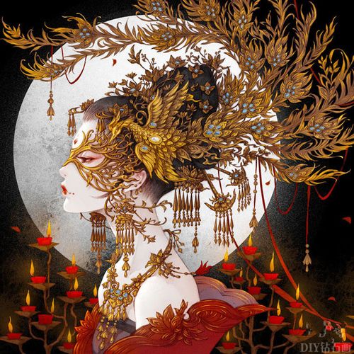 钻石画古风美女花容天下满钻贴钻画十字绣钻石绣半面妆2021新款【5月