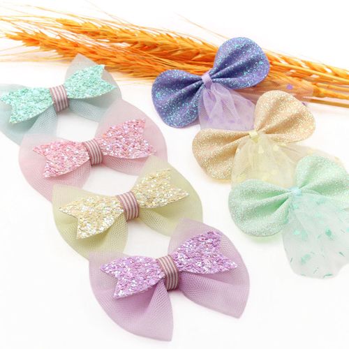 diy手工蝴蝶结发夹儿童发饰材料可爱蝴蝶结领结网纱清新头饰布艺