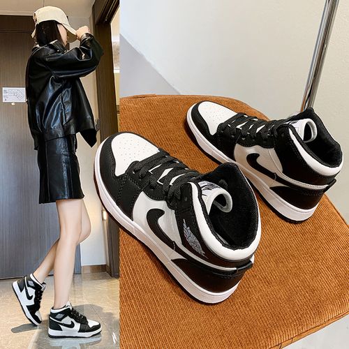 莆田aj女鞋黑白熊猫官网正版空军一号高帮板鞋影子灰樱花粉情侣鞋