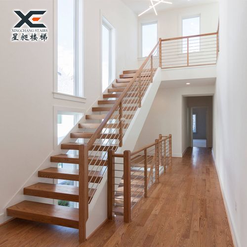 原木整体楼梯复式阁楼别墅楼梯定制diy楼梯实木踏步板楼梯定制