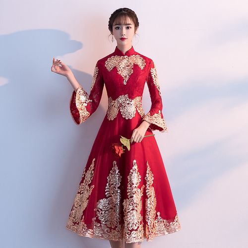 今年流行的中式敬酒服新娘2021新款夏季结婚订婚旗袍裙小个子礼服回门