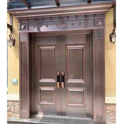 定制纯铜大门不锈钢镀铜双四开防盗豪华进户入户门别墅对开真铜门