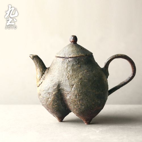 九土日式手工粗陶瓷手抓单壶茶壶仿古手捏壶小泡茶侧把壶功夫茶具