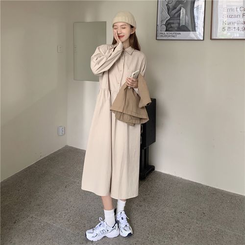 衬衫连衣裙女2022春夏新款韩版气质妹妹遮肚子显瘦装早春季时尚洋气