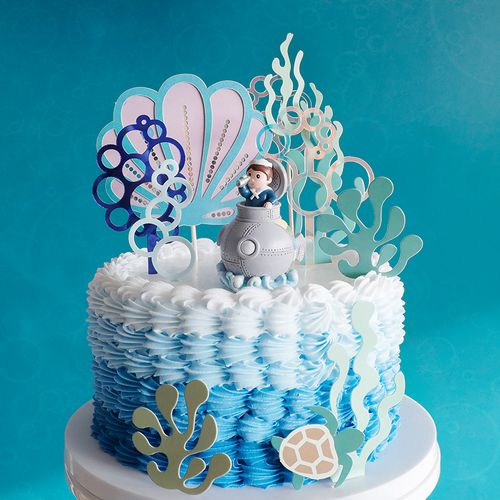 儿童生日蛋糕装扮小小潜水员机械潜水艇海洋世界主题玩偶摆件插牌