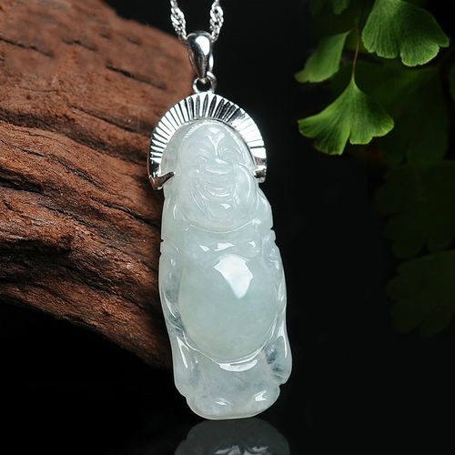 兰嘉丝汀 925银镶嵌翡翠佛公吊坠 女款项坠挂件天然缅甸玉石站佛玉坠