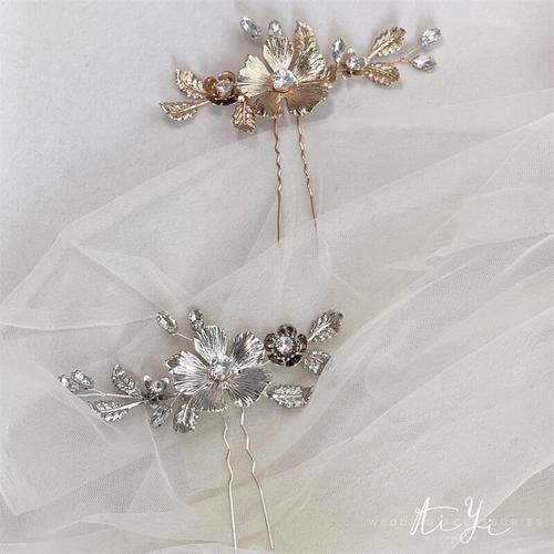 原创设计欧式新娘发饰古董设计复古古银金色水合金钻发梳发叉发簪