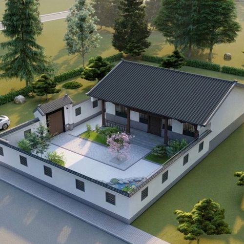 一层四合院别墅设计中式平房农村房屋自建房效果图带水电134