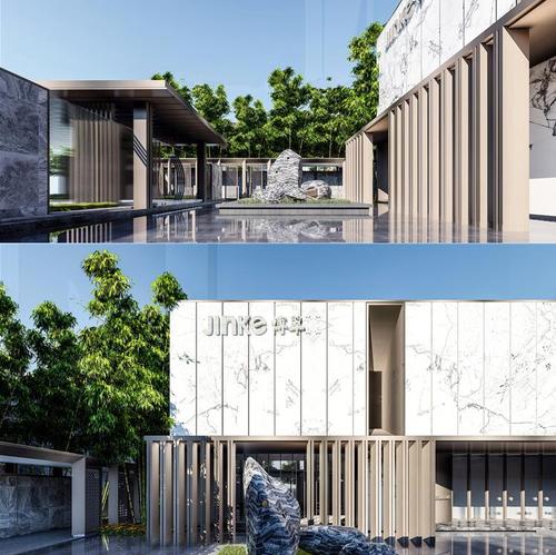 现代新中式示范区销售中心售楼处艺术馆建筑su模型sketchup z224