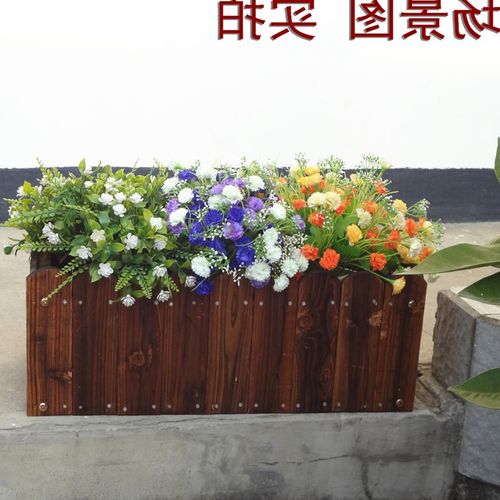 木制阳台长方形花槽 种树庭院防腐木花箱装饰碳化木花盆 花园户.