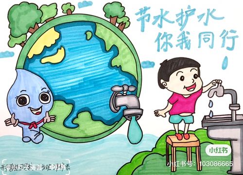节约用水世界水日儿童主题绘画模板电子版小学生校园线稿a4涂色素