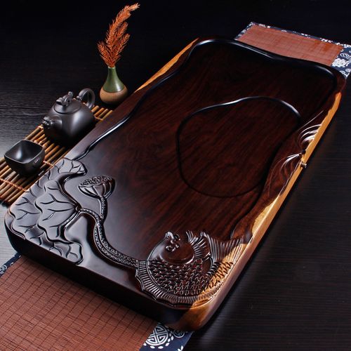 黑紫檀木纯实木茶盘整块原木家用天然排水式大号木质长方形茶台