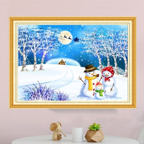 自己绣钻石绣风景钻石画满钻新款十字绣冬天雪景可爱儿童房小雪人