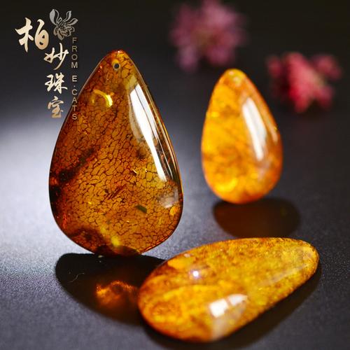 ecats天然琥珀风景珀带皮原石随形项链吊坠附鉴定证书
