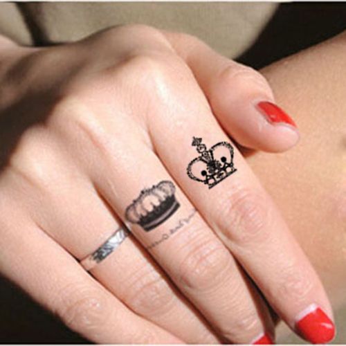 纹身贴防水女持久网红个性英文皇冠手指一圈ins风文艺